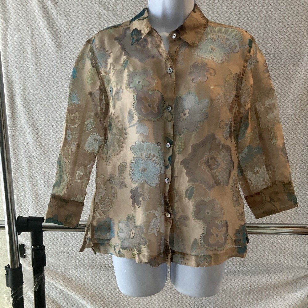 VTG Y2K 90's Sheer Floral Blouse Large Petite Forest Fairy Ethereal Delicate